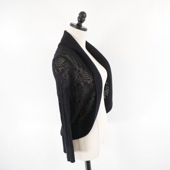 INC International Concepts Black‎ Cowl Lapel Lace Knit Cardigan Small Sweater - Picture 5 of 6